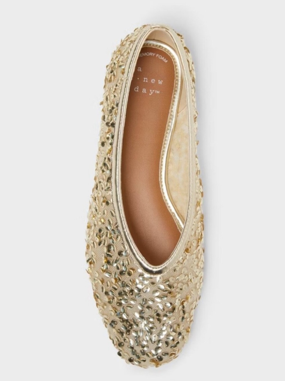 NWT A New Day gold sequin ballet flats memory foam. Christmas! Sammie size 6 - Picture 5 of 5